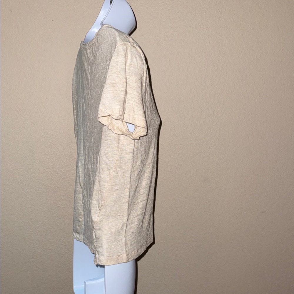 MNG Cream V-Neck Short Sleeve 100% Linen Tee Shirt Women’s Size 8 - Picture 4 of 7